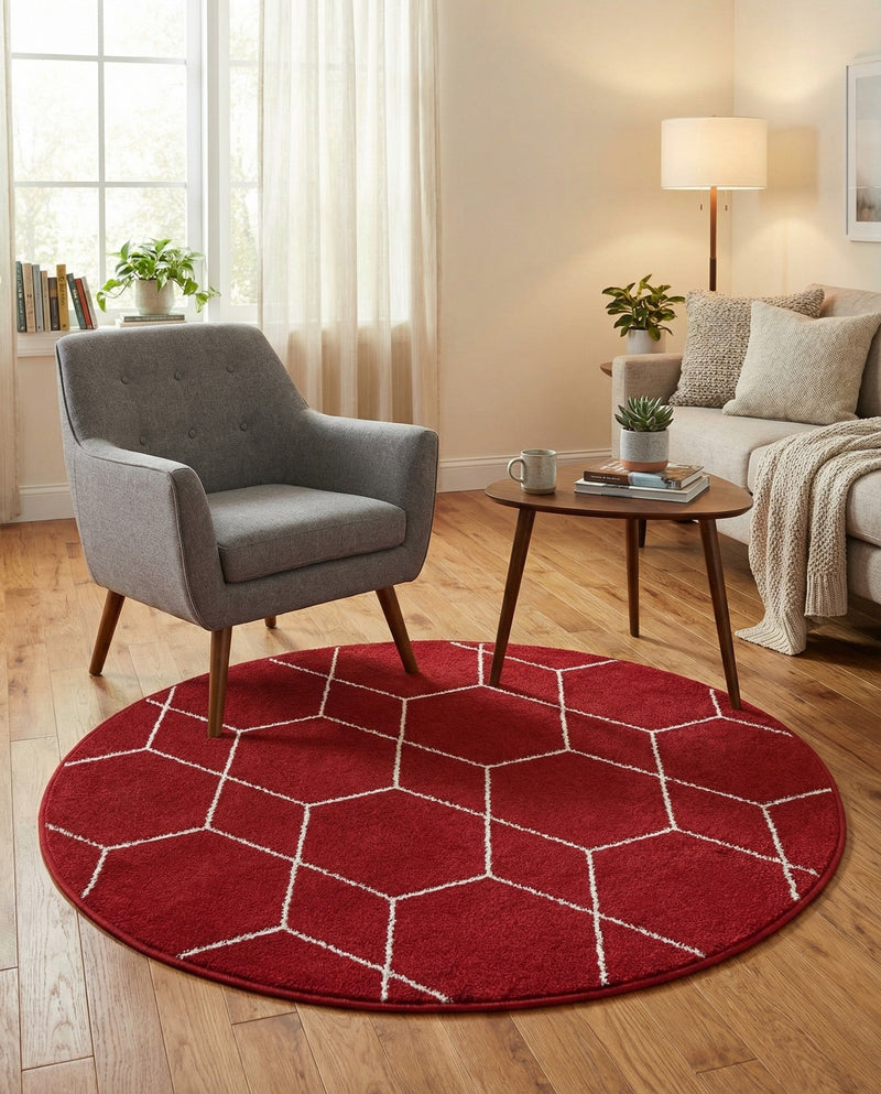 Trellis Mosaic Collection Area Rug - Arborville (Red) Round Red  lifestyle 37