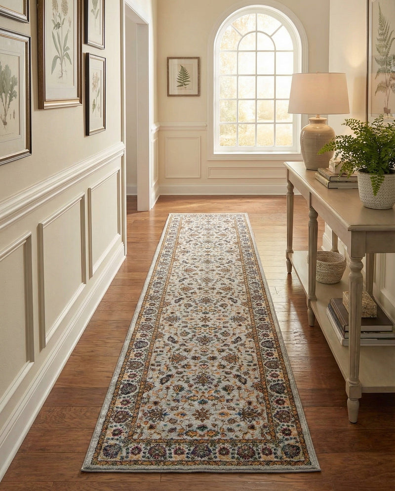 Casablanca Tapestry Collection Area Rug -  Marrakech (Cloud Gray) Runner Cloud Gray  lifestyle 49