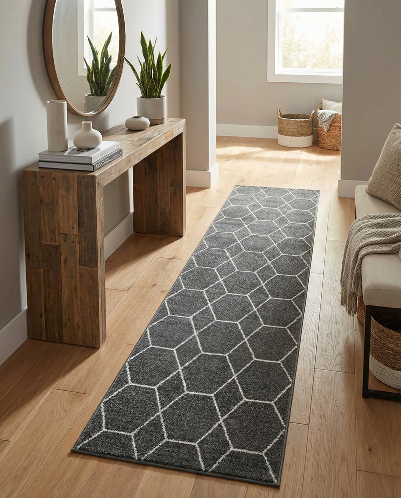 Trellis Mosaic Collection Area Rug - Arborville (Dark Gray) Runner Dark Gray  lifestyle 46