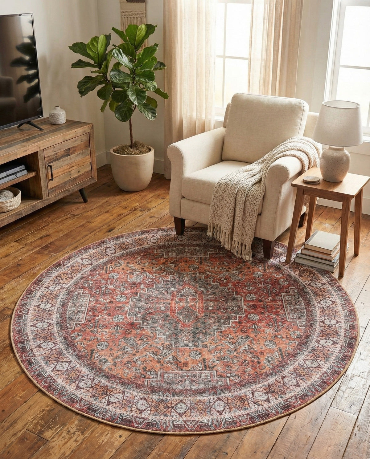 Heritage Elegance Collection Area Rug -  Uffizi Round Rust Red  lifestyle 67