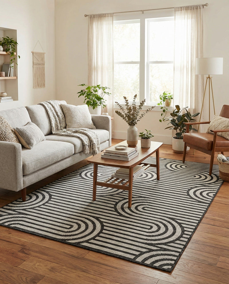 Urban Terrace Collection Area Rug -  Uptown Rectangle Black and White  lifestyle 6