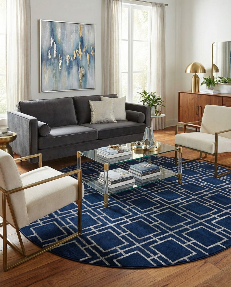 Hollywood Luxe Collection Area Rug -  Beverly (Navy Blue Silver) Oval Navy Blue Silver  lifestyle 52