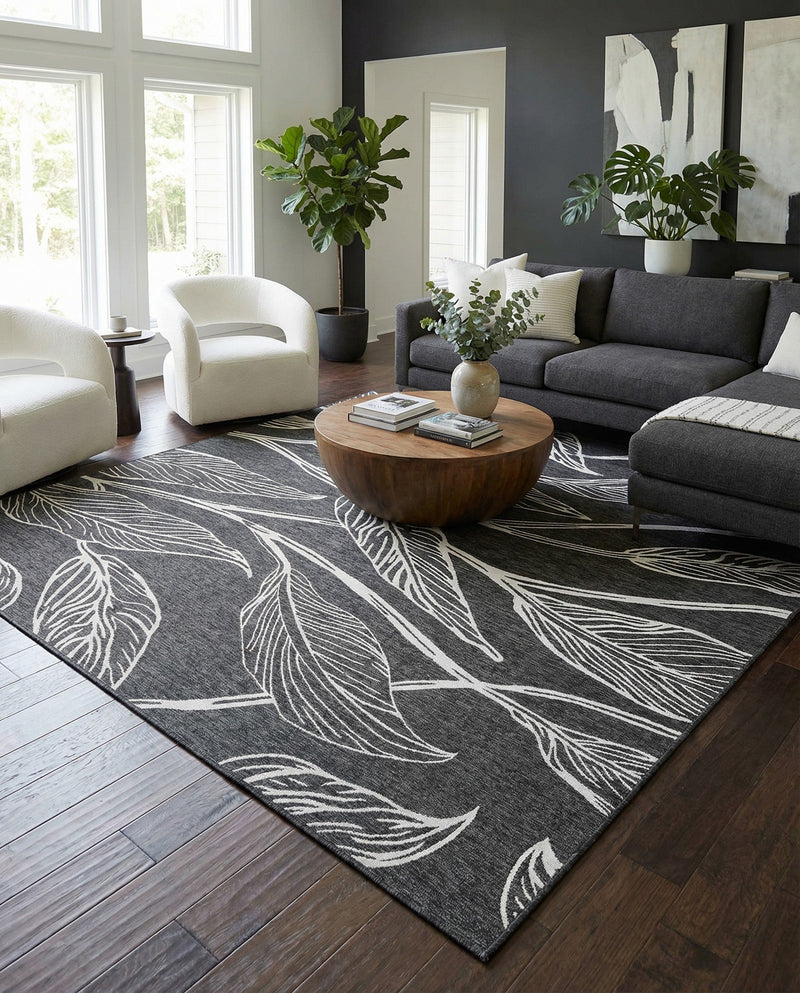 Seaside Blooms Collection Area Rug -  Evergreen (Ivory Charcoal) Square Ivory Charcoal  lifestyle 35