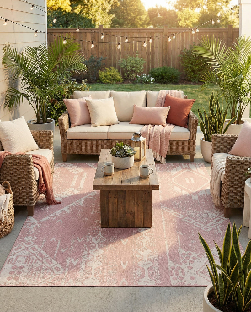 Desert Nomad Terrace Collection Area Rug - Sahara (Pink) Rectangle Pink  lifestyle 14