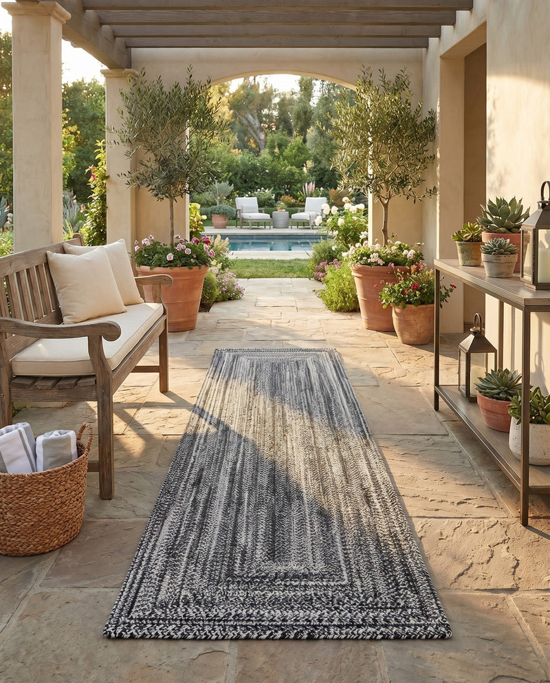 Sustainable Strands Indoor-Outdoor Oasis Collection Area Rug -  Sandbar (Black and White) Runner Black and White  lifestyle 39