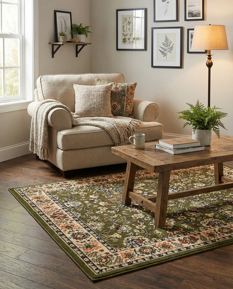 Isfahan Elegance Collection Area Rug - Naghsh-e Jahan (Green) Rectangle Green  lifestyle 52