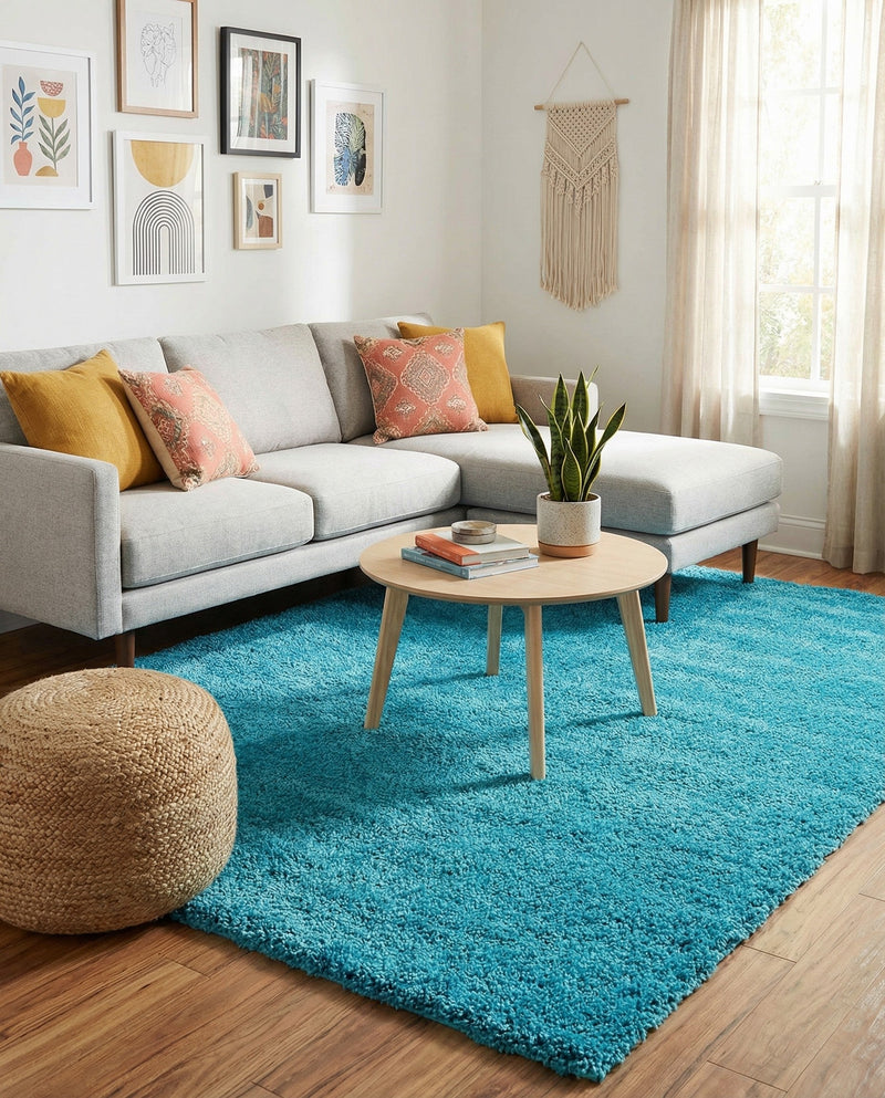 Solid Shag Seaside Collection Area Rug - Azure Cove (Turquoise) Rectangle Turquoise  lifestyle 3
