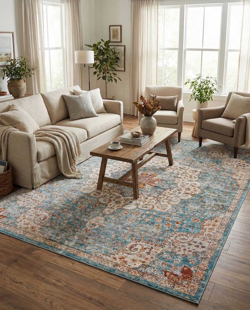 Coastal Haven Collection Area Rug - Seabreeze (Blue) Rectangle Blue  lifestyle 20