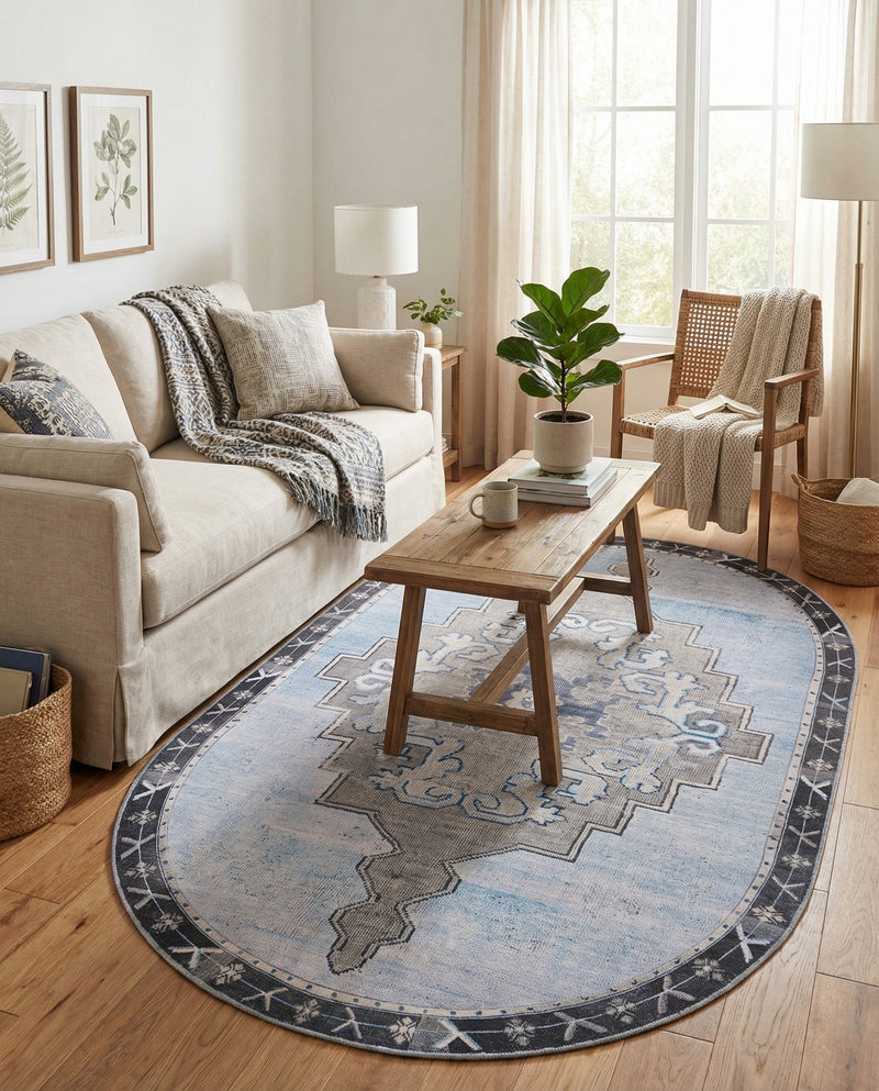 Heritage Elegance Collection Area Rug -  Winterthur (Blue Gray) Oval Blue Gray  lifestyle 70