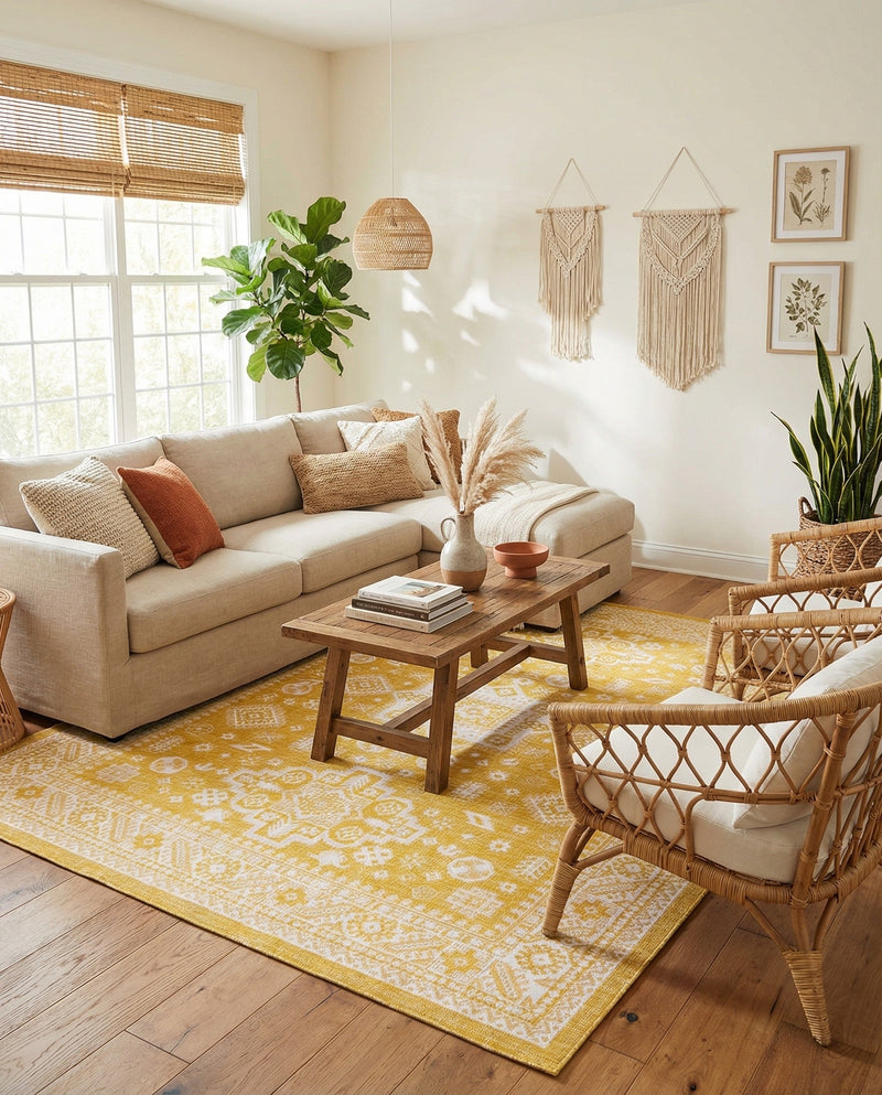 Tribal Terrace Treasures Collection Area Rug -  Incan Isle (Yellow) Rectangle Yellow  lifestyle 30