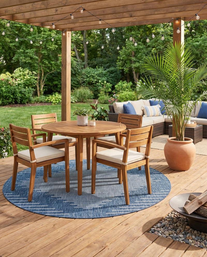Urban Terrace Collection Area Rug -  Chelsea (Blue) Round Blue  lifestyle 66