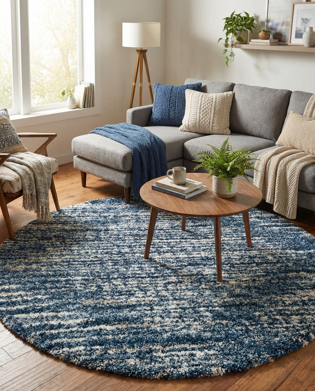 Tranquil Tides Shag Collection Area Rug -  Azure Round Blue  lifestyle 100