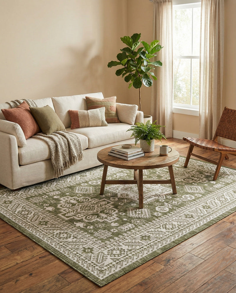 Tribal Terrace Treasures Collection Area Rug -  Incan Isle (Green) Rectangle Green  lifestyle 10