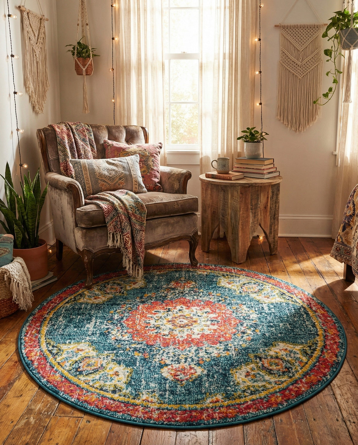 Brighton Terrace Collection Area Rug - Hove (Blue) Round Blue  lifestyle 88