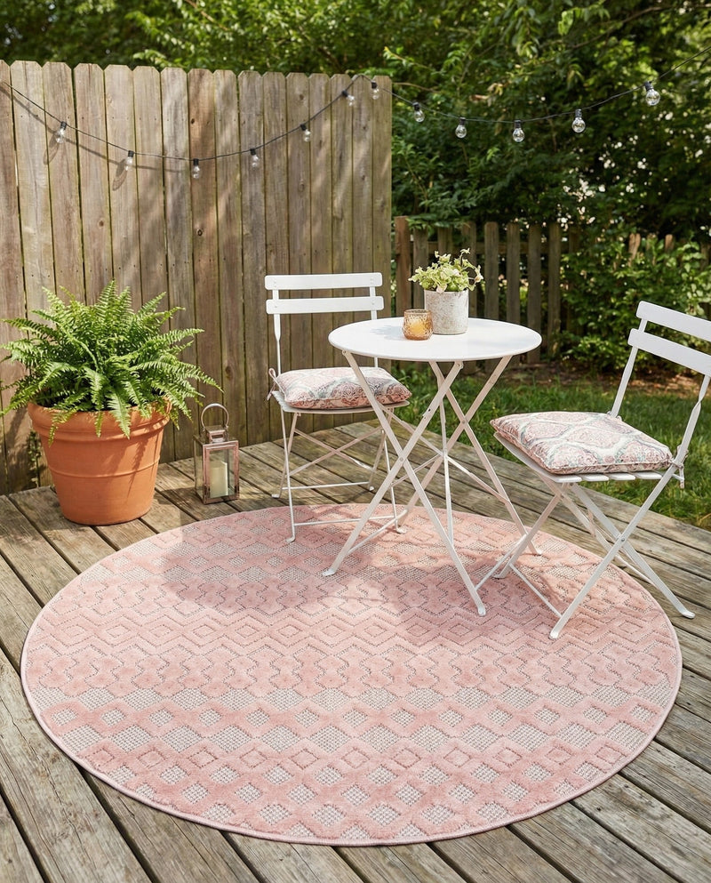 Garden Lattice Charm Collection Area Rug -  Pergola (Pink) Round Pink  lifestyle 55