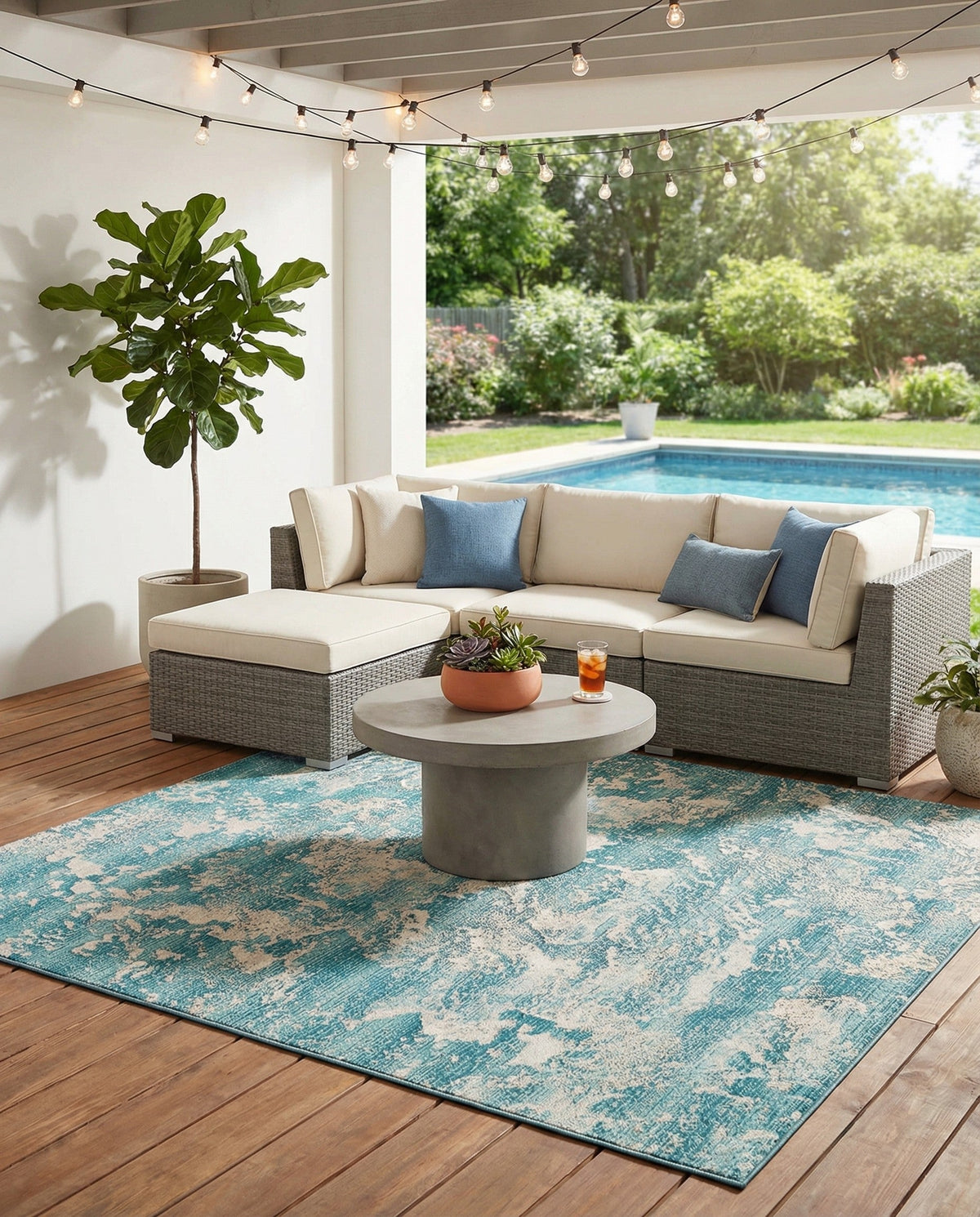 Urban Terrace Collection Area Rug -  Gazebo Square Aqua Blue  lifestyle 82
