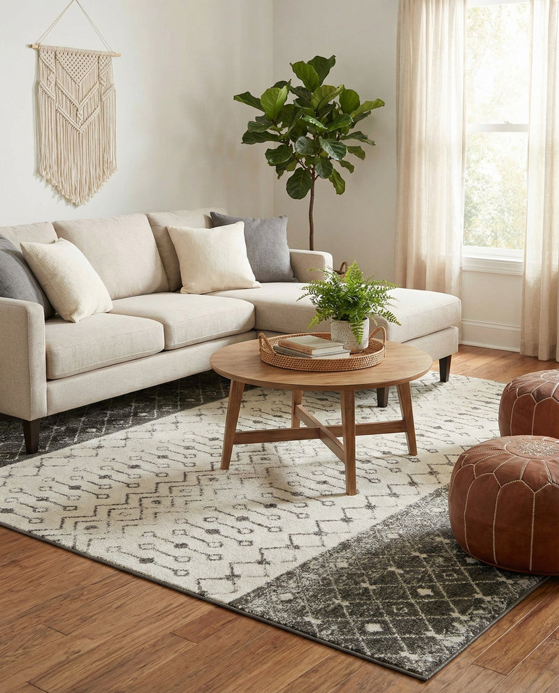 Mediterranean Lattice Collection Area Rug -  Casablanca (Ivory and Gray) Rectangle Ivory and Gray  lifestyle 18