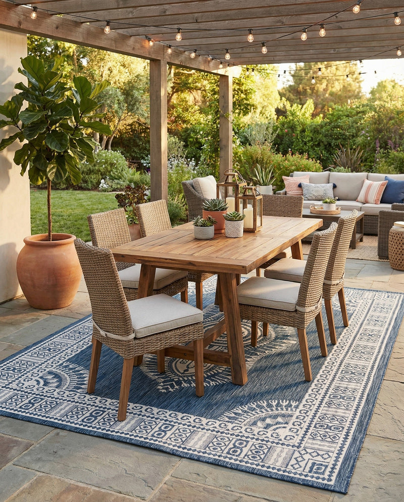 Patio Heritage Collection Area Rug -  Biloxi Rectangle Blue  lifestyle 28