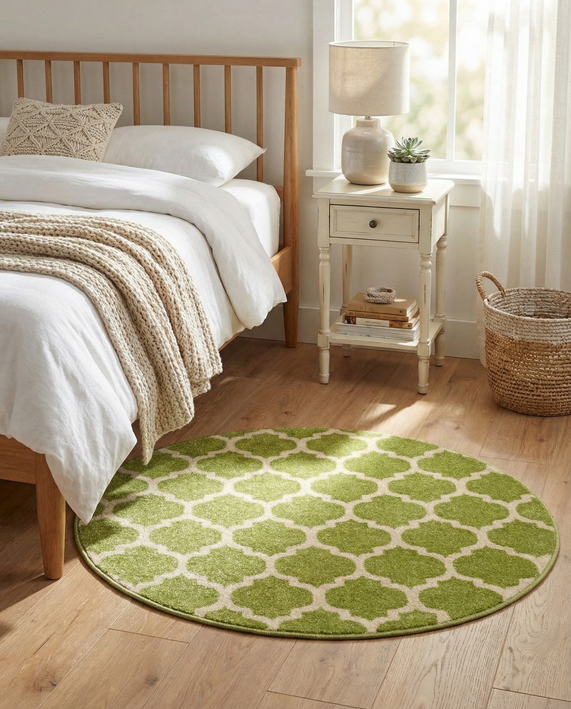 Lattice Gardens Collection Area Rug -  Bloomfield (Light Green) Round Light Green  lifestyle 56