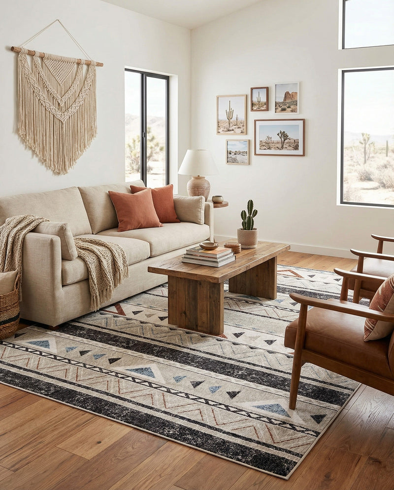 Desert Modern Eco Rug Series Collection Area Rug -  Arches Rectangle Gray  lifestyle 7