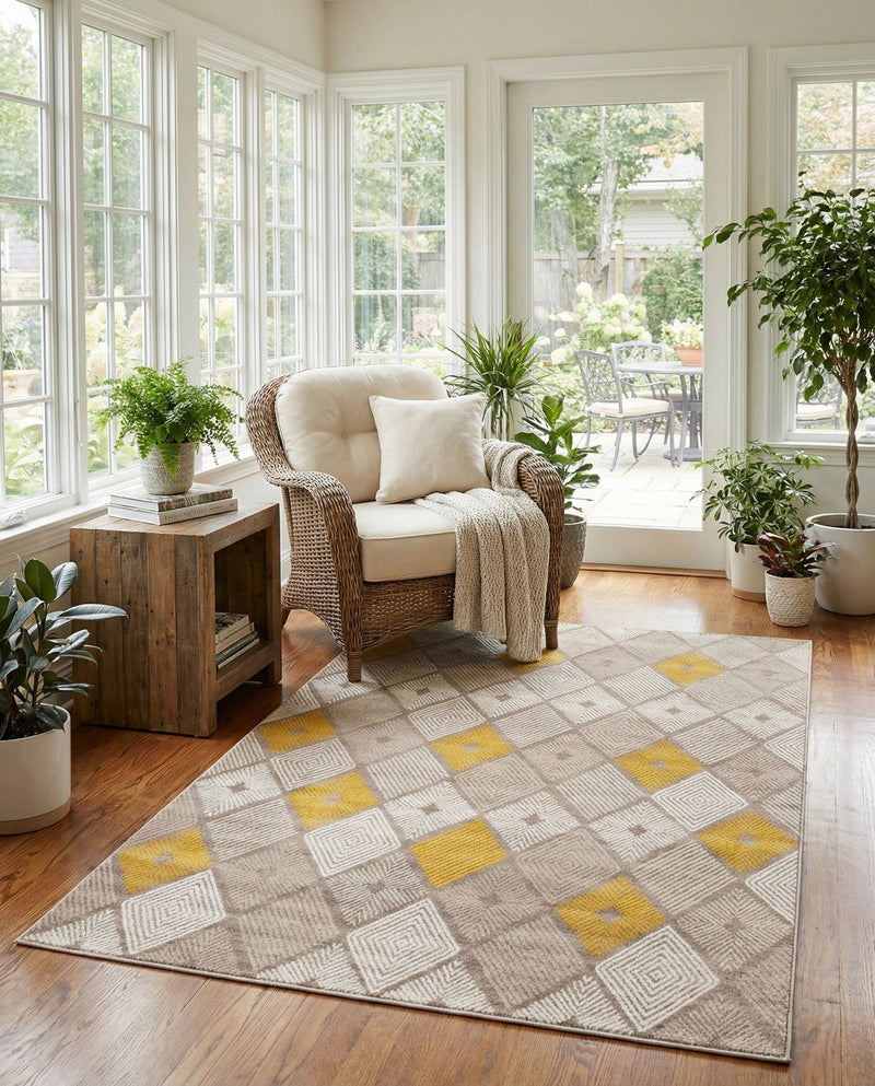 Coastal Haven Collection Area Rug -  Anchorage Rectangle Ivory and Yellow  lifestyle 18