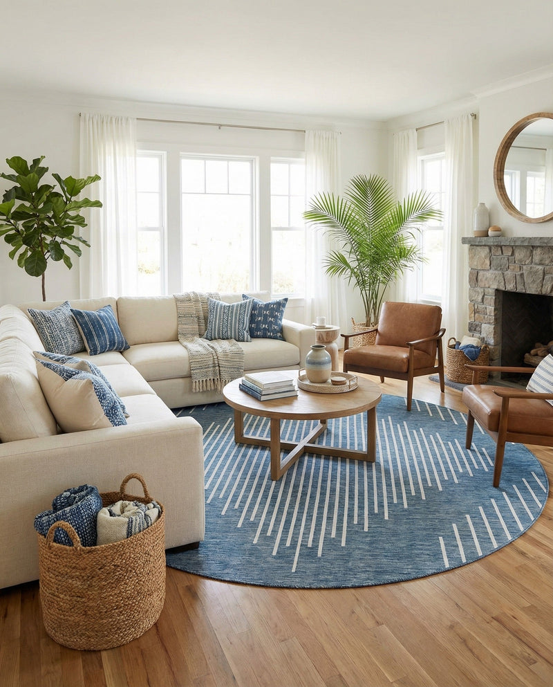 Urban Terrace Collection Area Rug -  Chelsea (Blue) Round Blue  lifestyle 68