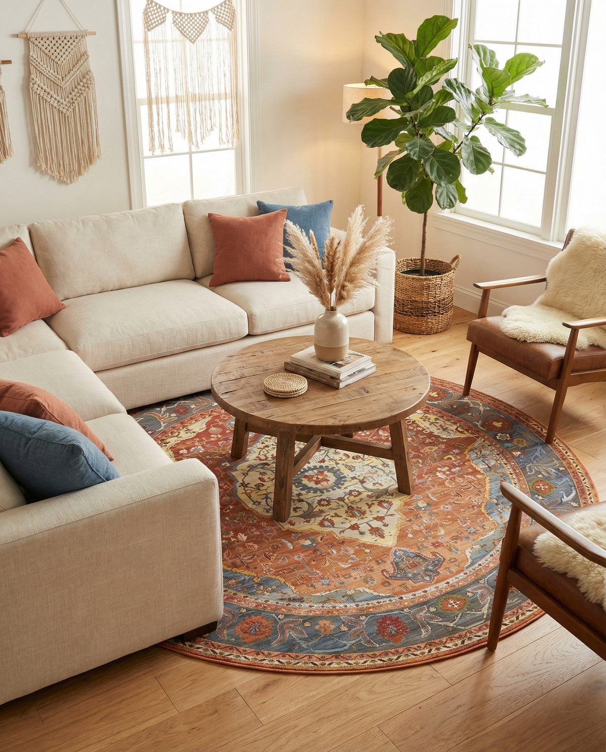 Caribbean Breeze Collection Area Rug -  Vieques Round Rust Red  lifestyle 151