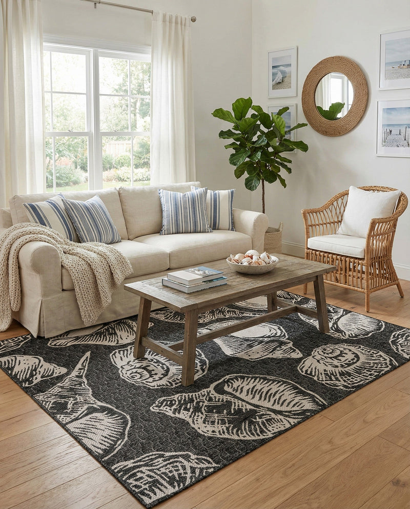 Seaside Haven Rugs Collection Area Rug -  Lighthouse (Black and White) Rectangle Black and White  lifestyle 13