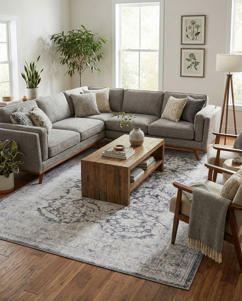 Heritage Elegance Collection Area Rug -  Miramar Rectangle Charcoal  lifestyle 29