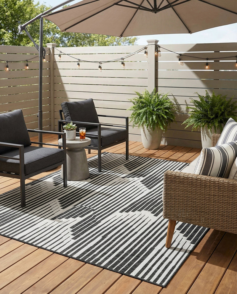 Urban Terrace Collection Area Rug -  Bronx Square Black and White  lifestyle 44