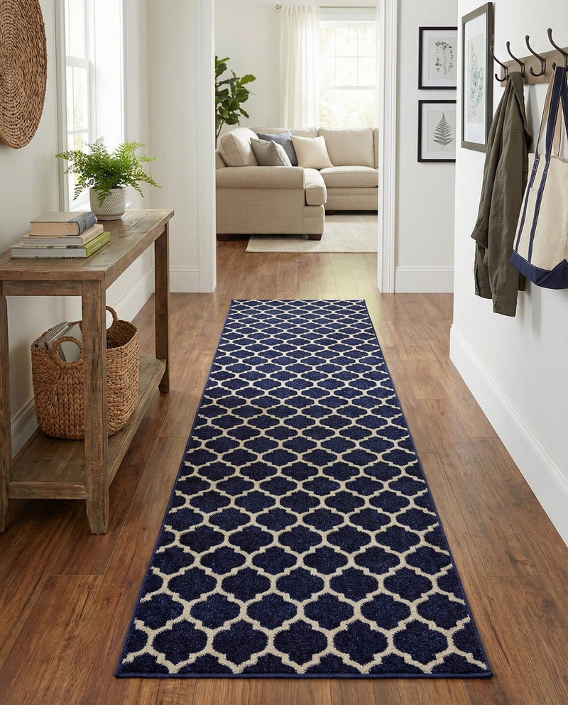Lattice Gardens Collection Area Rug -  Bloomfield (Dark Blue) Runner Dark Blue  lifestyle 66