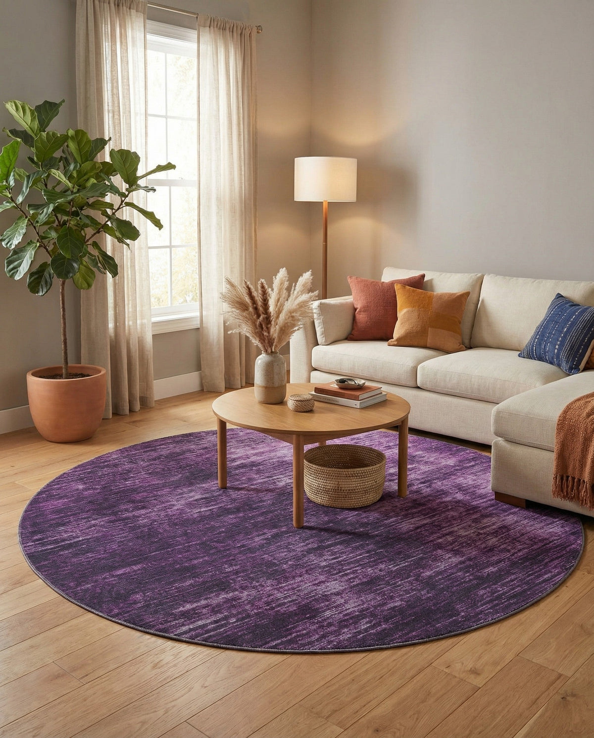 Sahara Essence Collection Area Rug - Oasis (Purple) Round Purple  lifestyle 82
