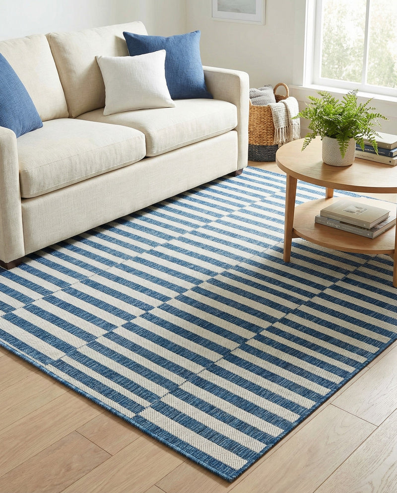 Seaside Stripes Collection Area Rug - Cabana (Blue) Rectangle Blue  lifestyle 22