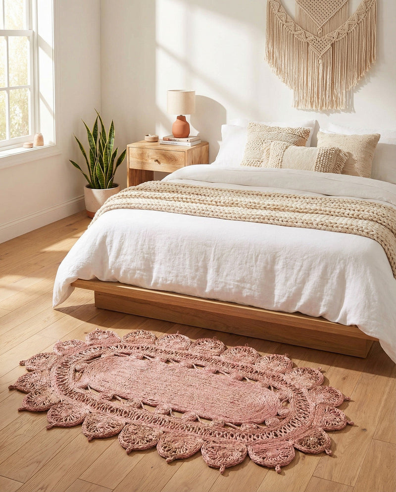 Woven Seaside Jute Collection Area Rug - Coastalhaven (Pink) Oval Pink  lifestyle 23