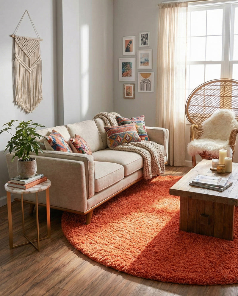 Plush Oasis Collection Area Rug - Serenity (Tiger Orange) Round Tiger Orange  lifestyle 35