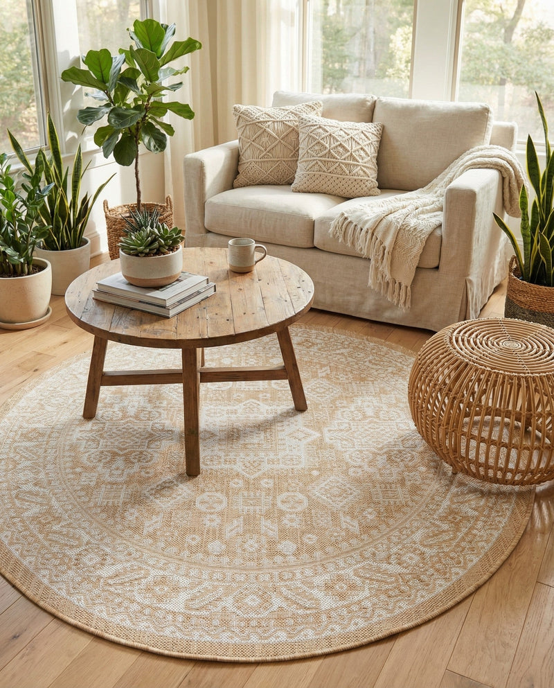 Tribal Terrace Treasures Collection Area Rug -  Incan Isle (Natural) Round Natural  lifestyle 33