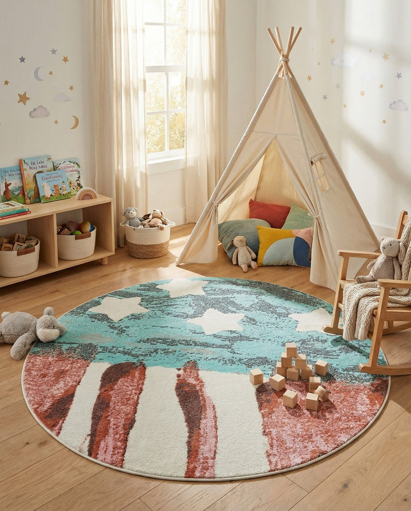 Wonder Tykes Collection Area Rug -  Zany Round Red and Blue  lifestyle 39