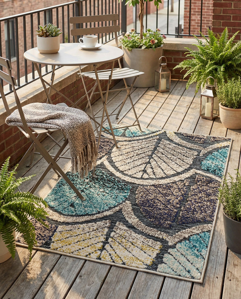 Outdoor Marrakesh Collection Area Rug -  Rabat Rectangle Gray Blue Ivory  lifestyle 14