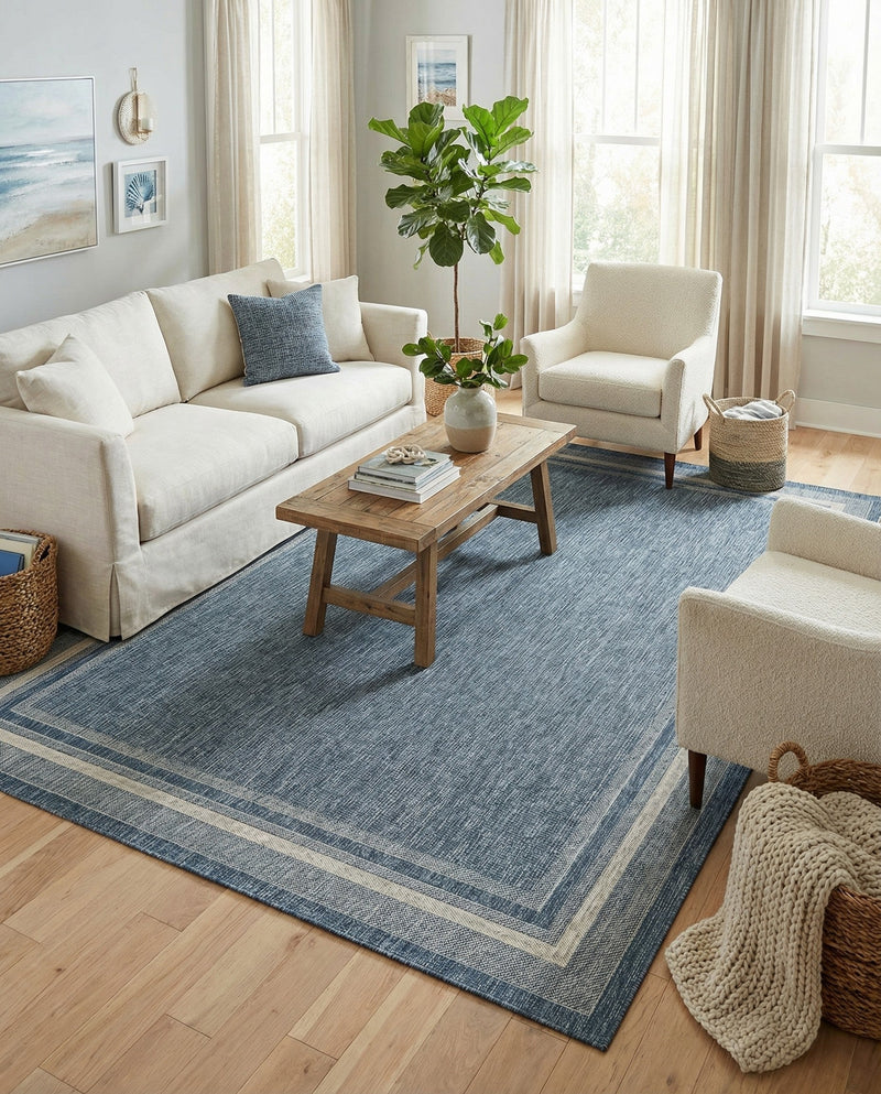 Terrace Fringe Collection Area Rug - Veranda (Blue) Rectangle Blue  lifestyle 21