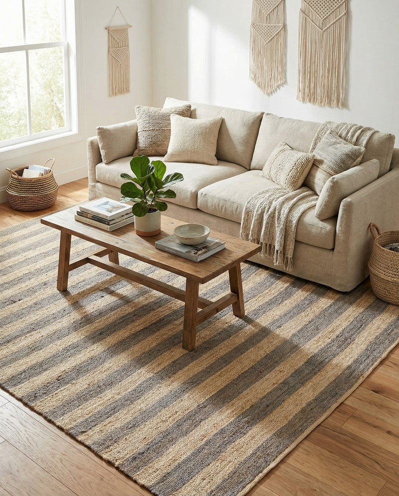 Woven Seaside Jute Collection Area Rug - Nantucket Rectangle Gray Ivory  lifestyle 52