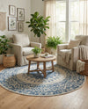 Patio Heritage Collection Area Rug -  Lafayette (Blue) Round Blue  lifestyle 62