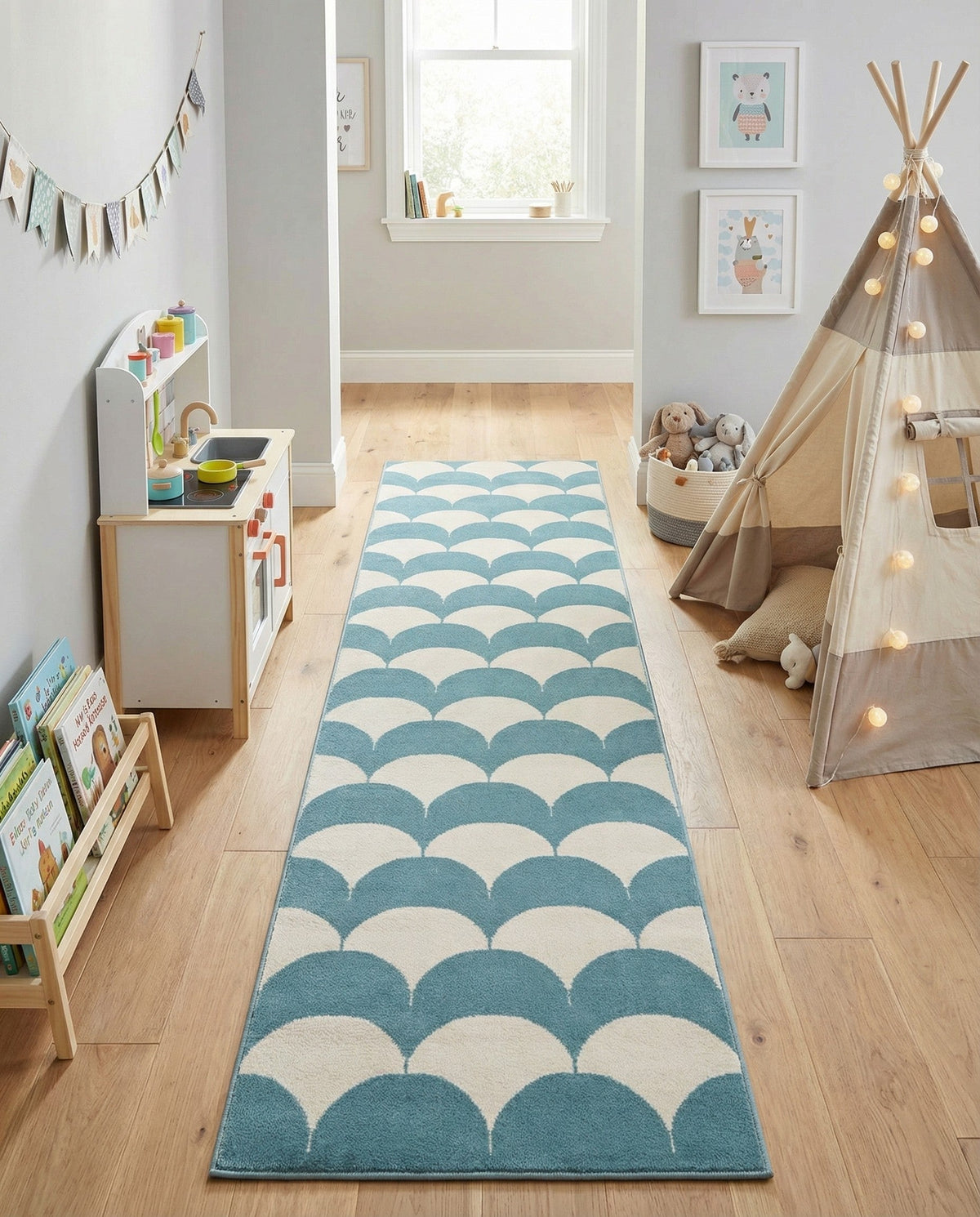 Wonder Tykes Collection Area Rug - Sparklewood Runner Sky blue  lifestyle 139