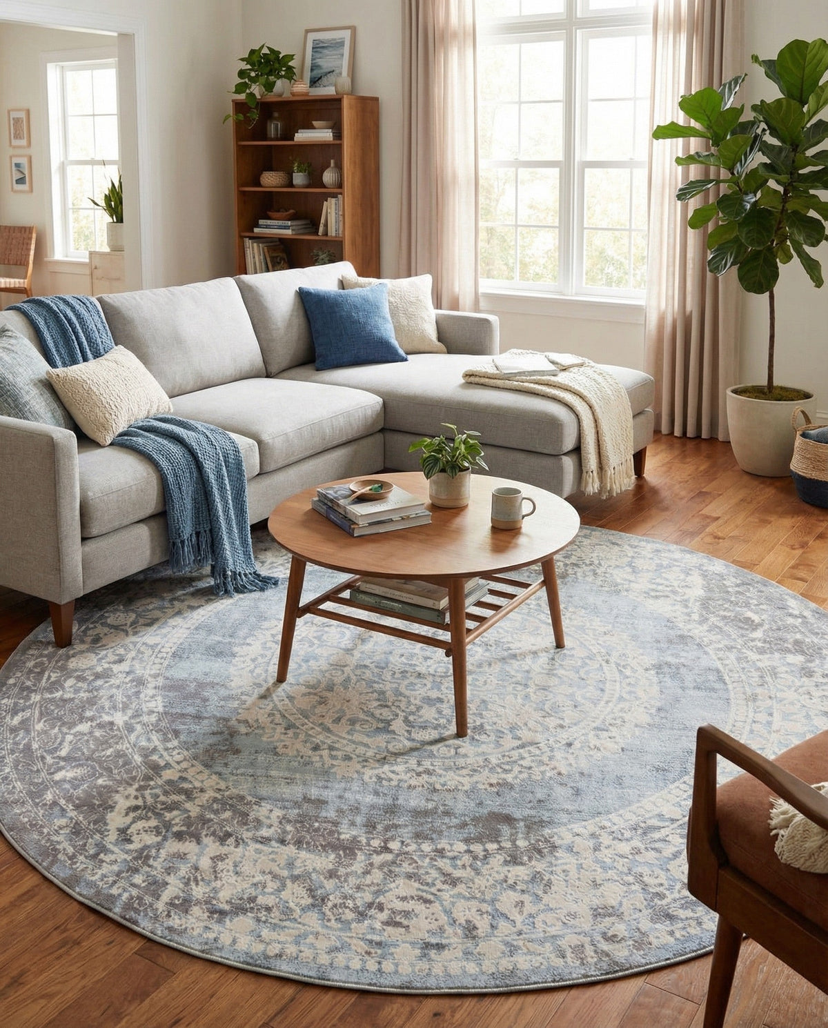 Rustic Charm Revival Collection Area Rug -  Meadowland Round Light Blue  lifestyle 121