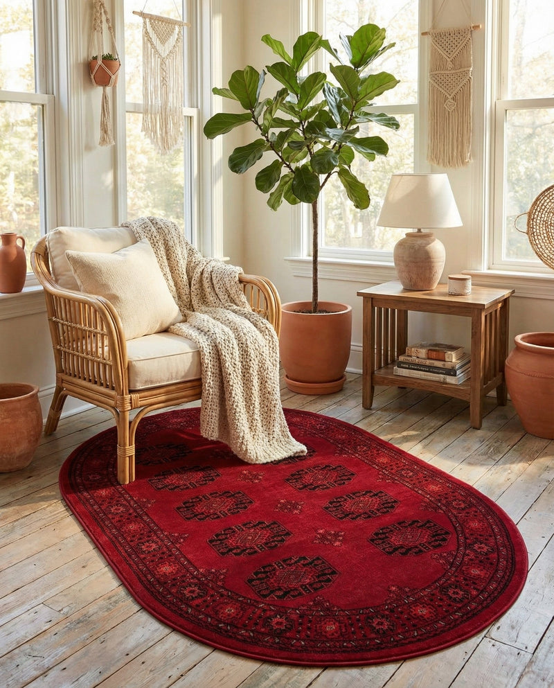 Samarkand Elegance Collection Area Rug -  Fergana Oval Red  lifestyle 70