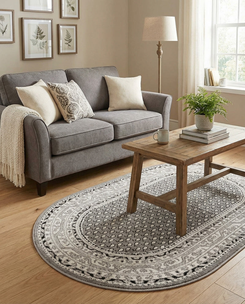 Soho Elegance Collection Area Rug -  Mercer (Gray) Oval Gray  lifestyle 45