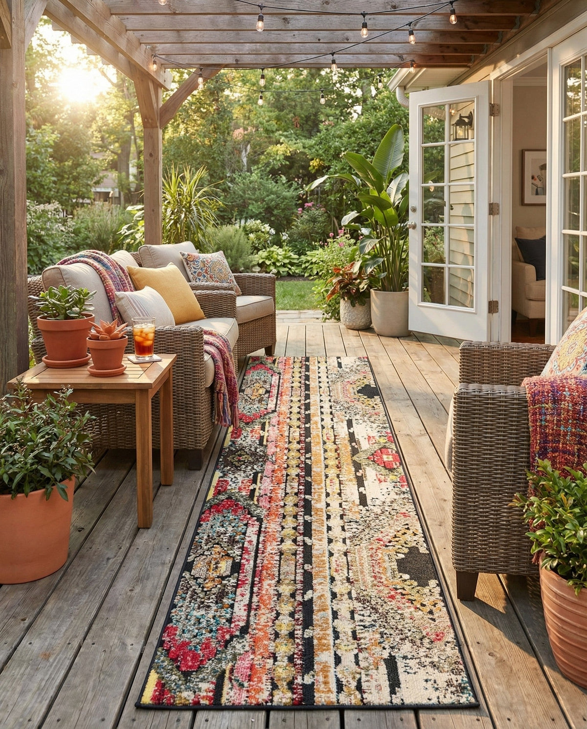 Outdoor Marrakesh Collection Area Rug -  Agadir Runner Multi Black  lifestyle 145