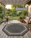 Terrace Fringe Collection Area Rug - Veranda (Black) Octagon Black  lifestyle 48