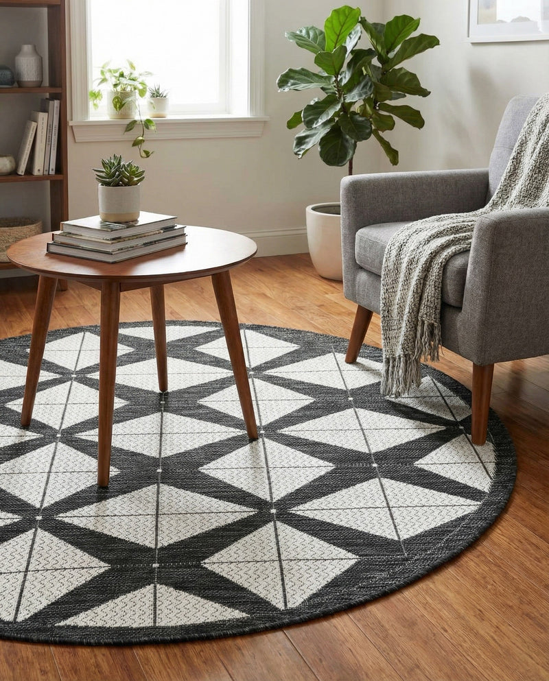 Urban Terrace Collection Area Rug -  Hudson Round Black and White  lifestyle 55