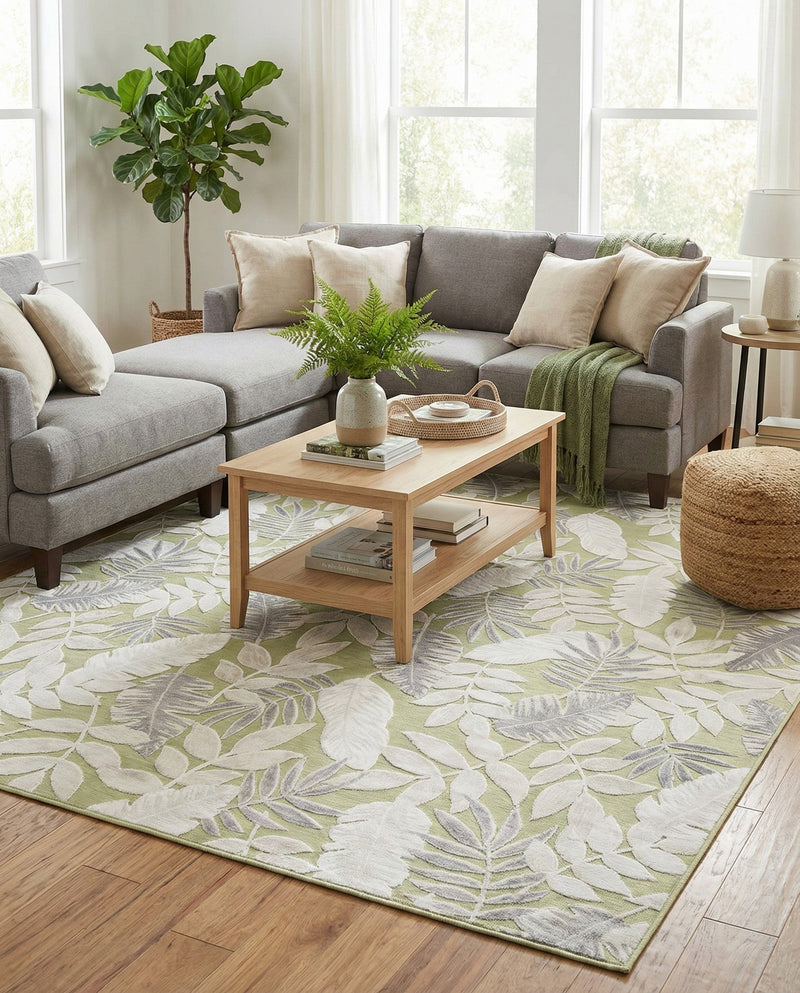 Seaside Blooms Collection Area Rug -  Serene Rectangle Green  lifestyle 28