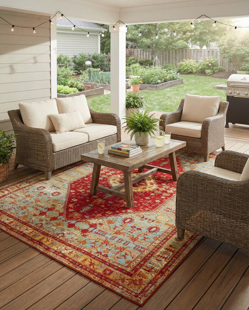 Patio Heritage Collection Area Rug -  Arbor Rectangle Red Green Blue  lifestyle 3